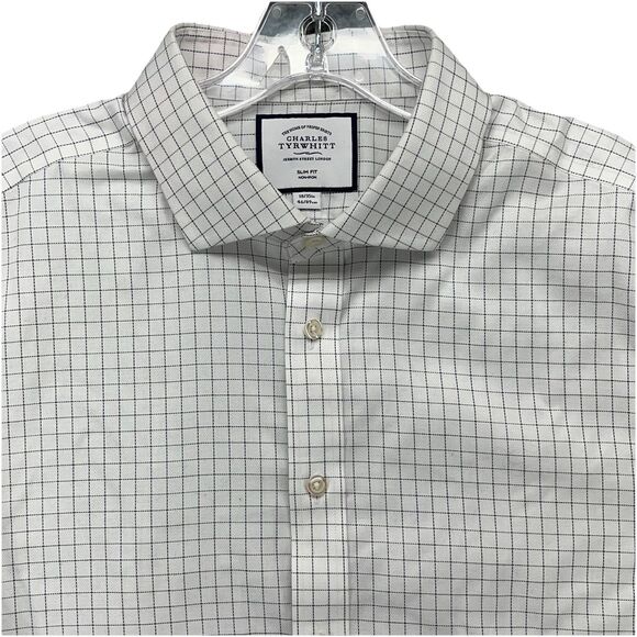 Charles Tyrwhitt Non Iron Classic Fit White Gingham Dress Shirt Mens Sz 18 / 35 - Picture 1 of 6